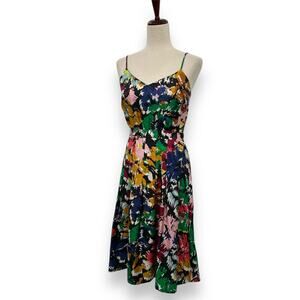 J. Crew Multicolor Floral Midi Dress - Green, Pink, Navy, Yellow